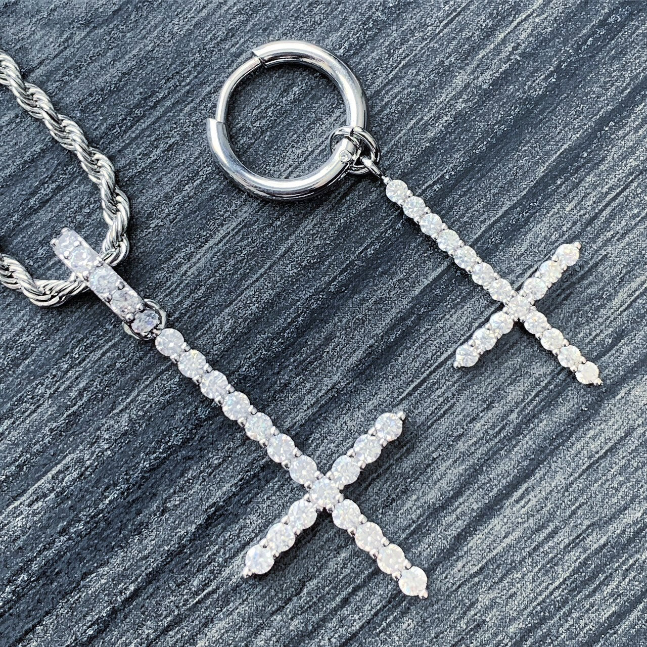 White 'Cross' Necklace & Earring Combo