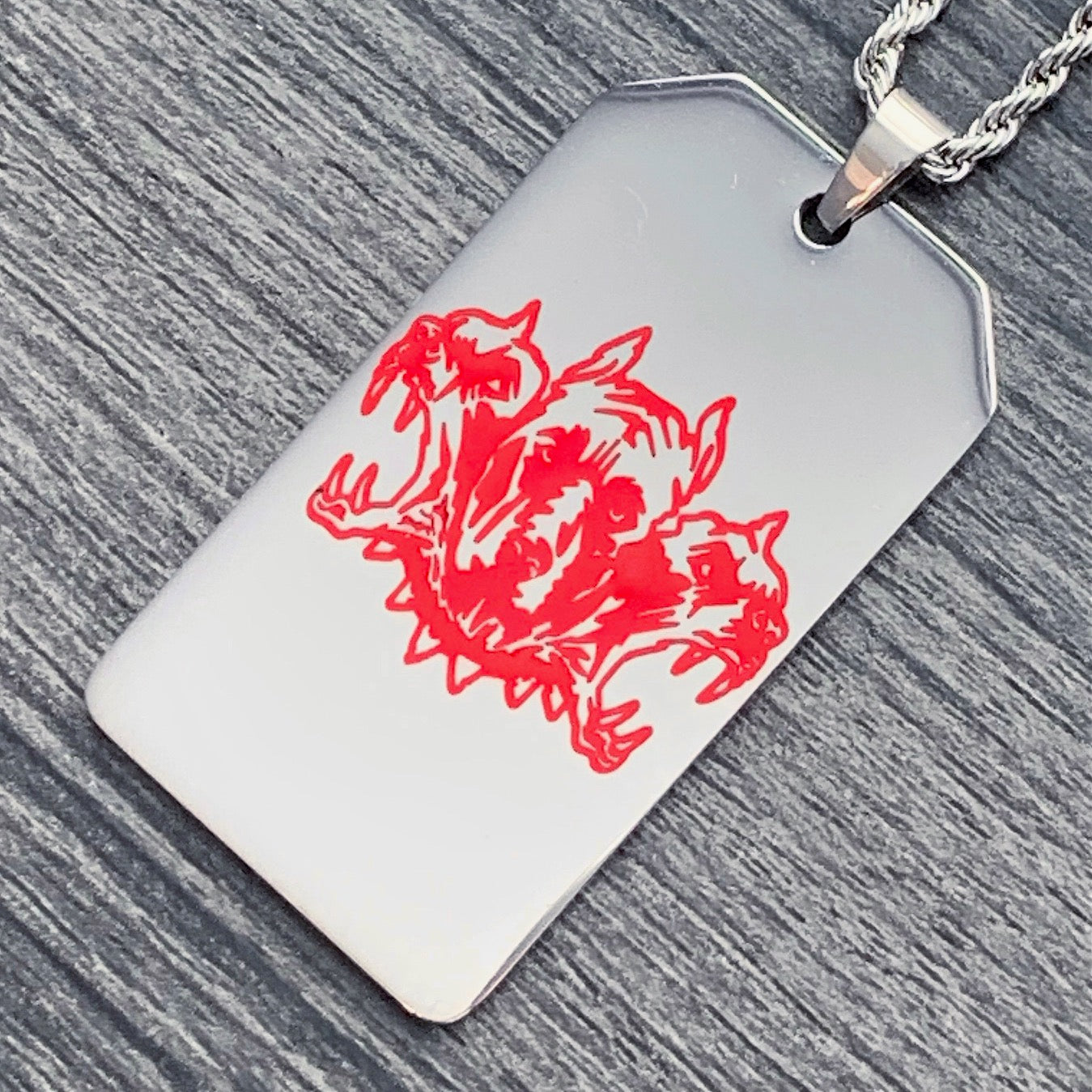 Red 'CITY MORGUE' Toe Tag Necklace