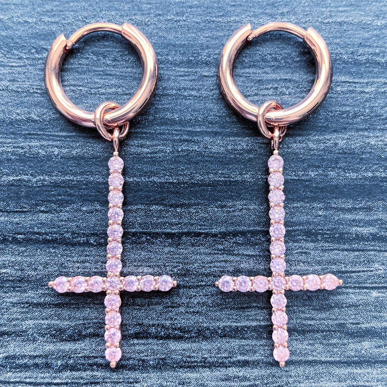 Pink Rose 'Cross' Earring