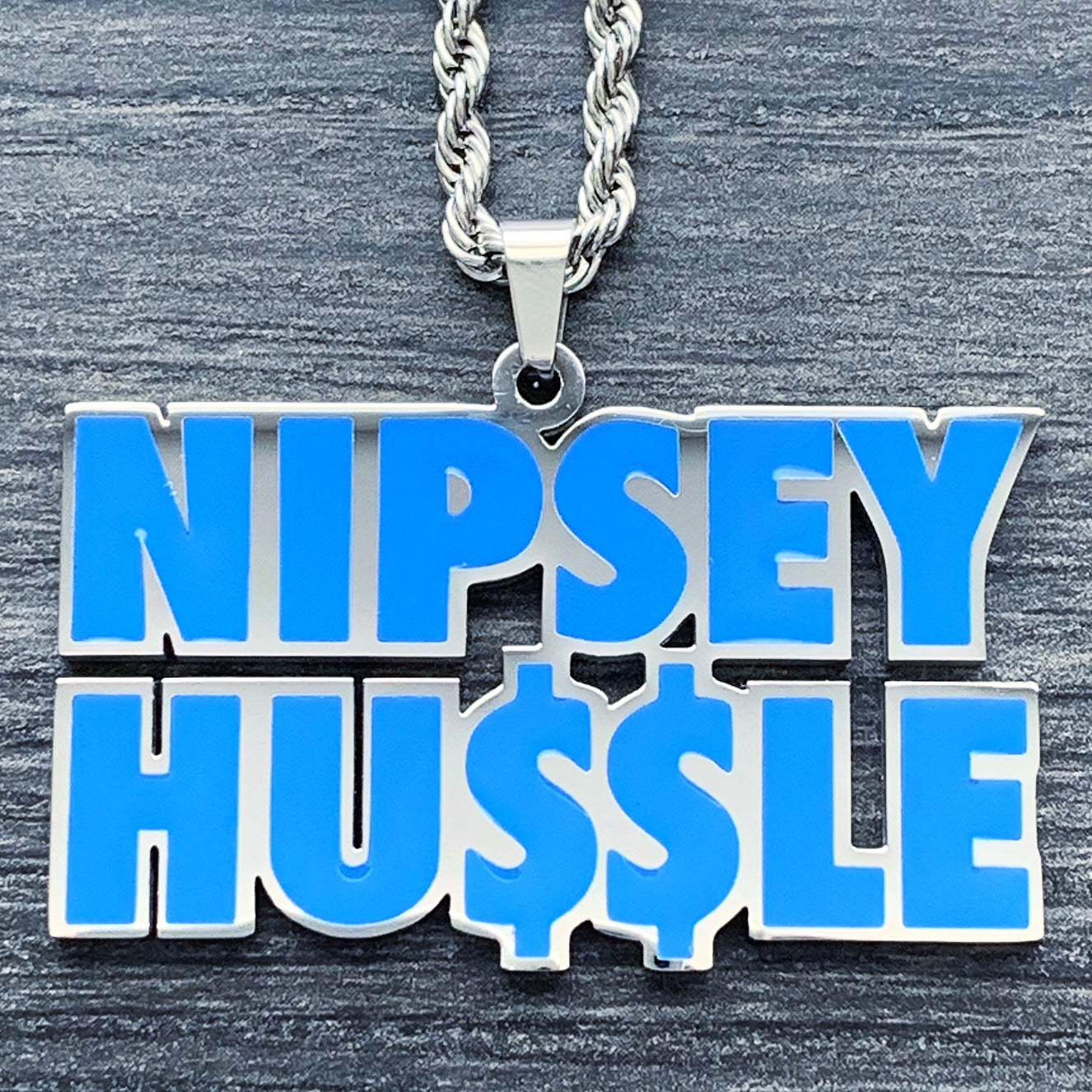 Blue 'NIPSEY HU$$LE' Necklace
