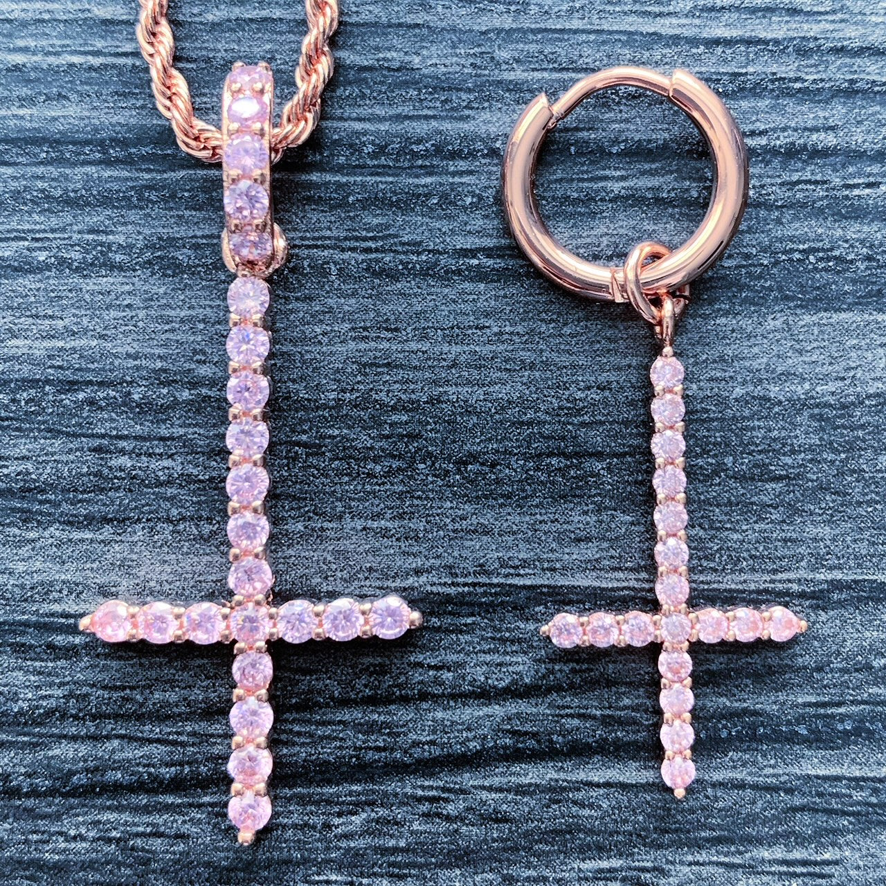 Rose 'Cross' Necklace & Earring Combo