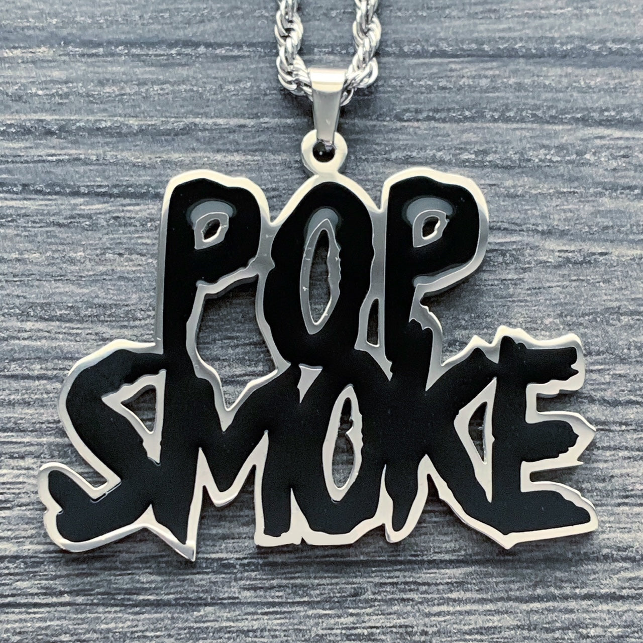 Black 'POP SMOKE' Necklace