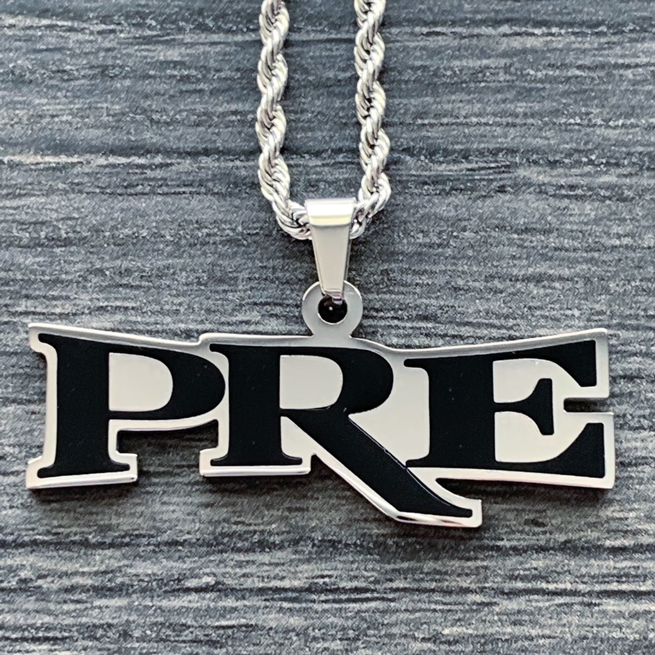 Black 'P.R.E.' Necklace