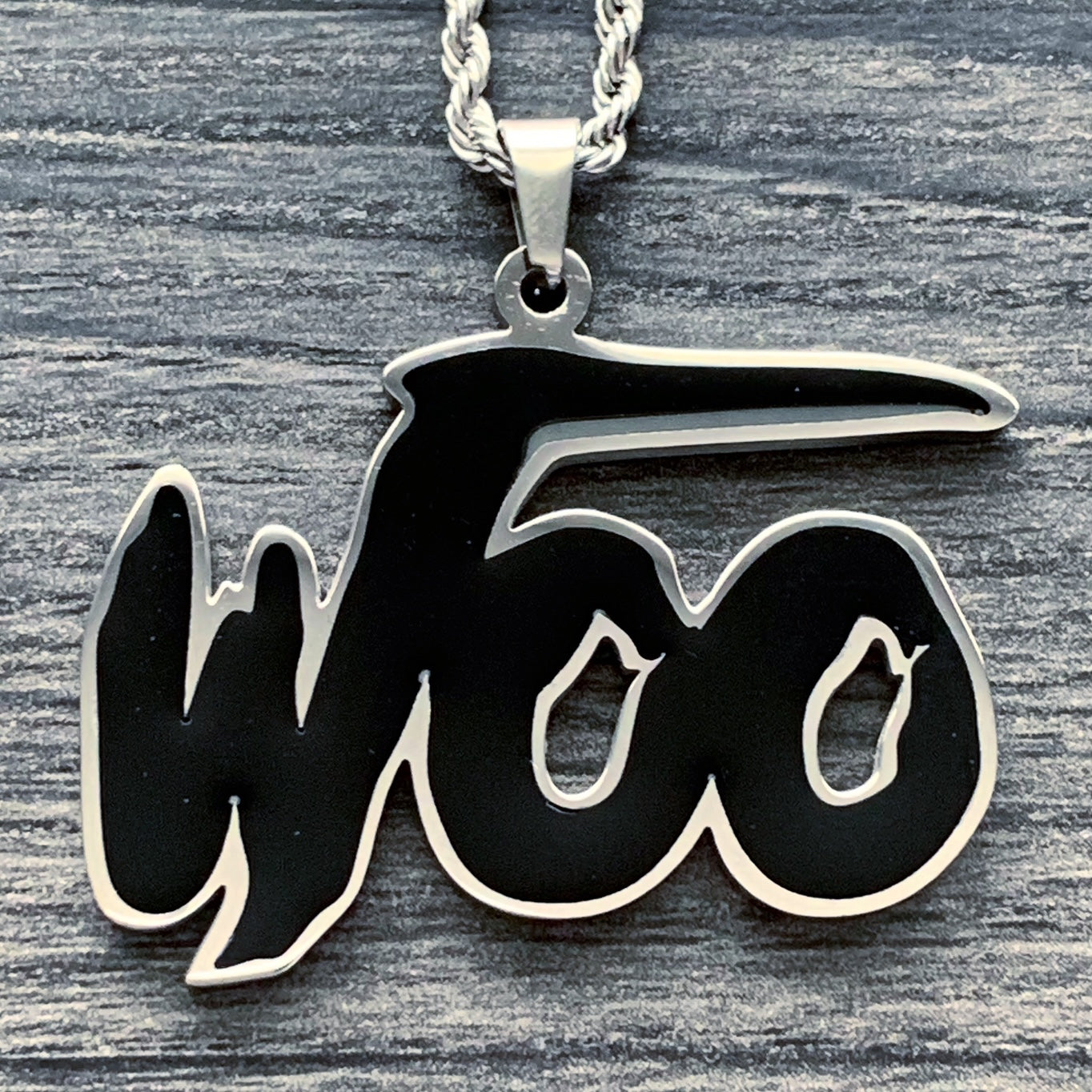 Black 'WOO' Necklace