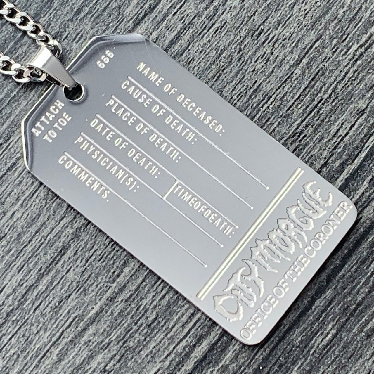 'CITY MORGUE' Toe Tag Necklace
