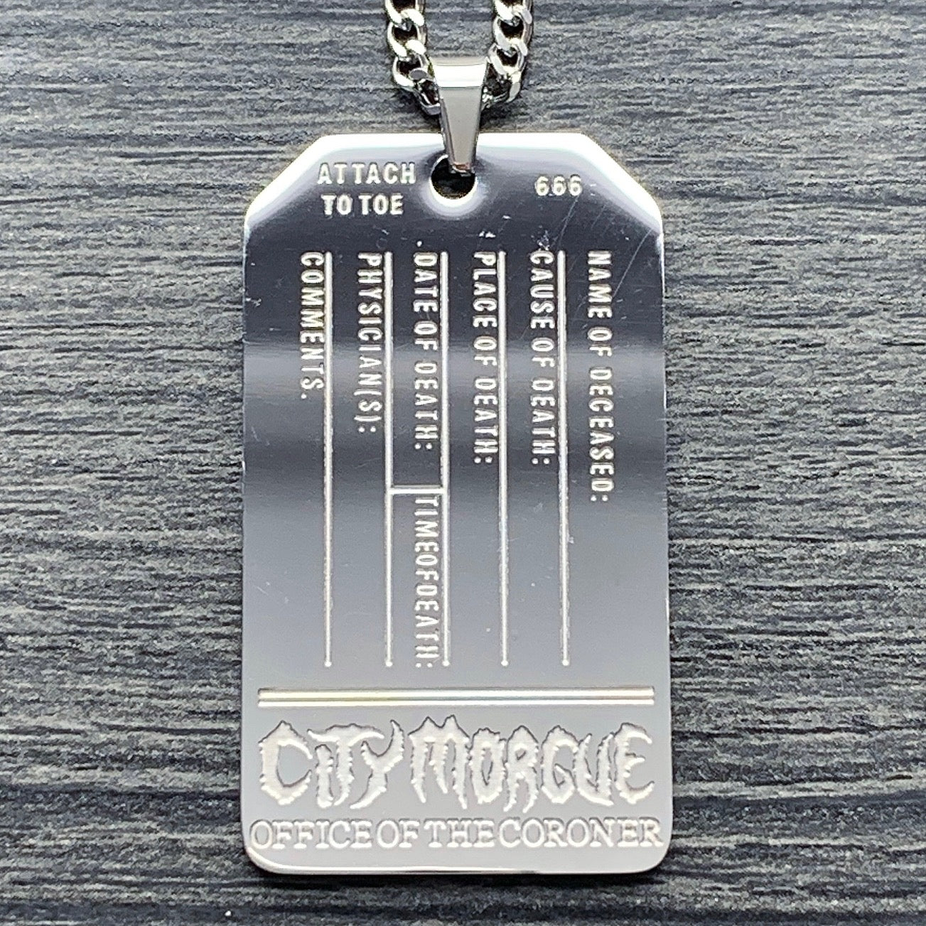 'CITY MORGUE' Toe Tag Necklace
