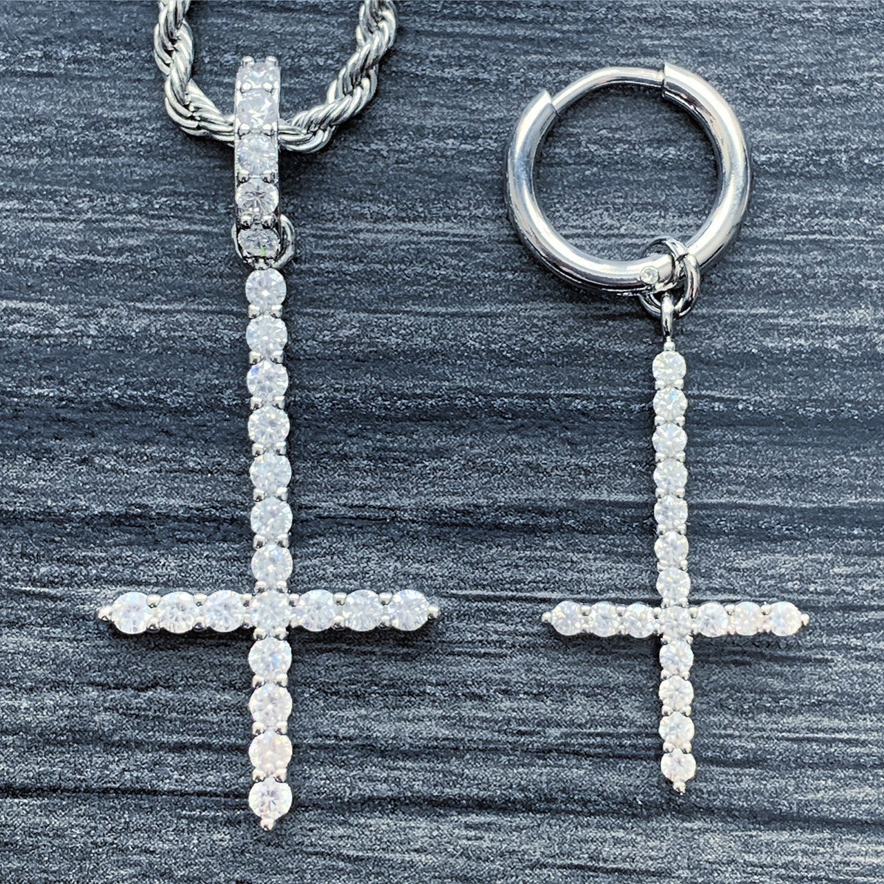 White 'Cross' Necklace & Earring Combo