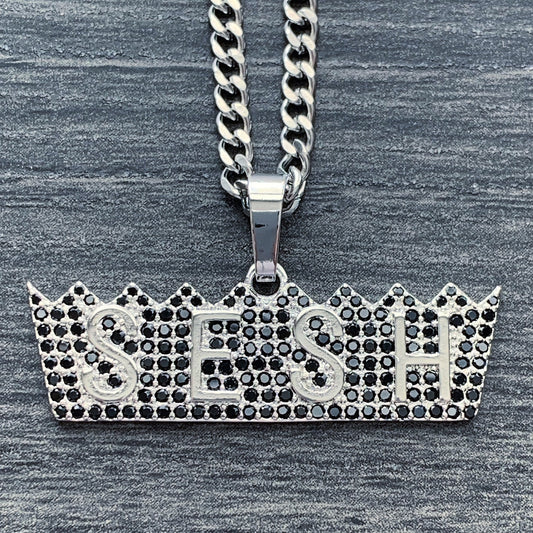 Iced Black 'SESH Crown' Necklace