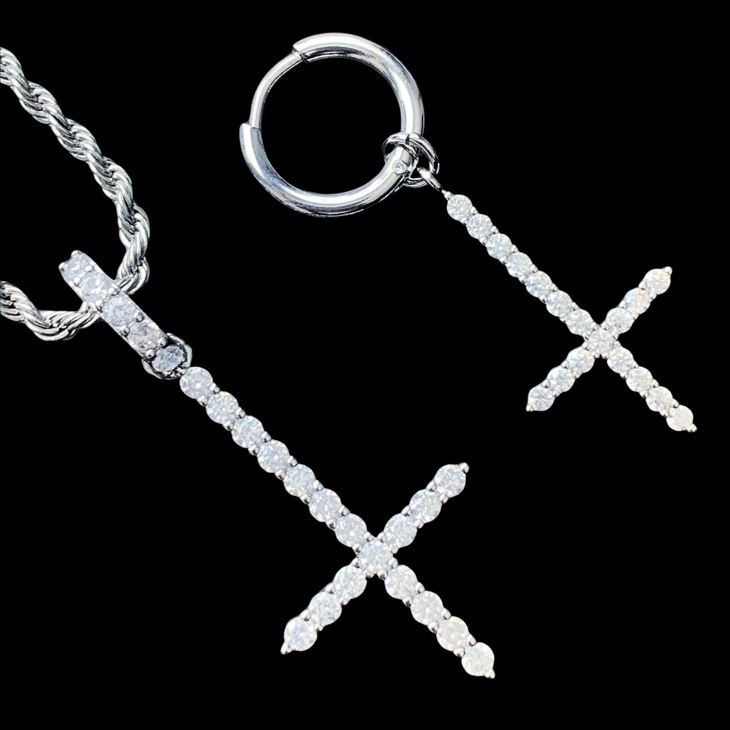 White 'Cross' Necklace & Earring Combo