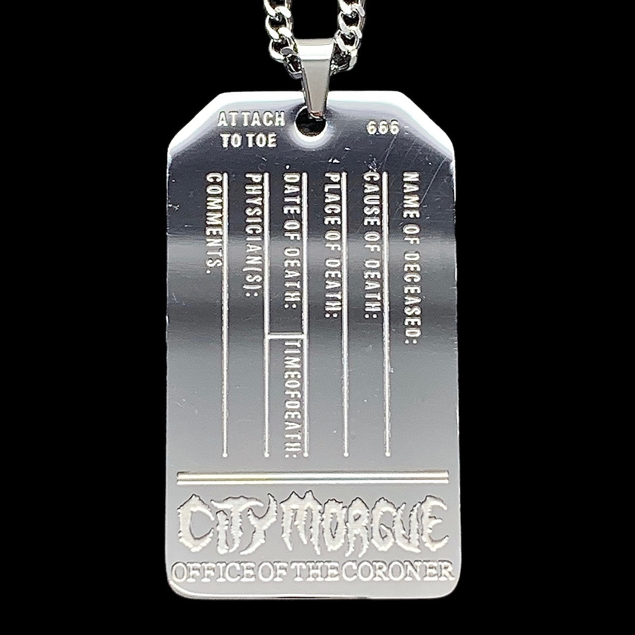 'CITY MORGUE' Toe Tag Necklace